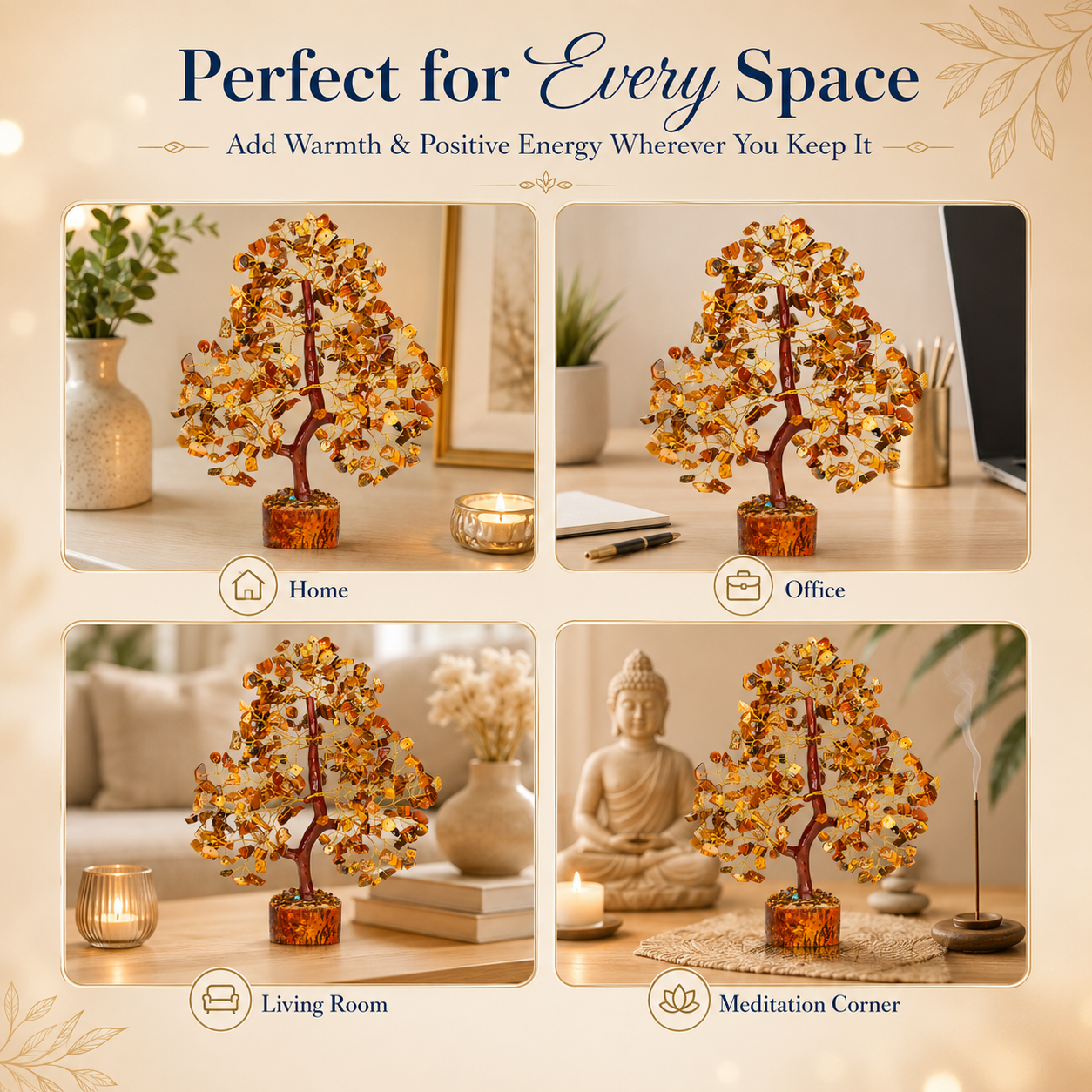 Tiger Eye Crystal Tree Decor – Natural Gemstone Bonsai Gift