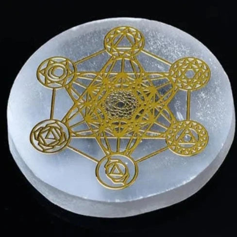 Selenite Charging Plate with Vegvisir Symbol