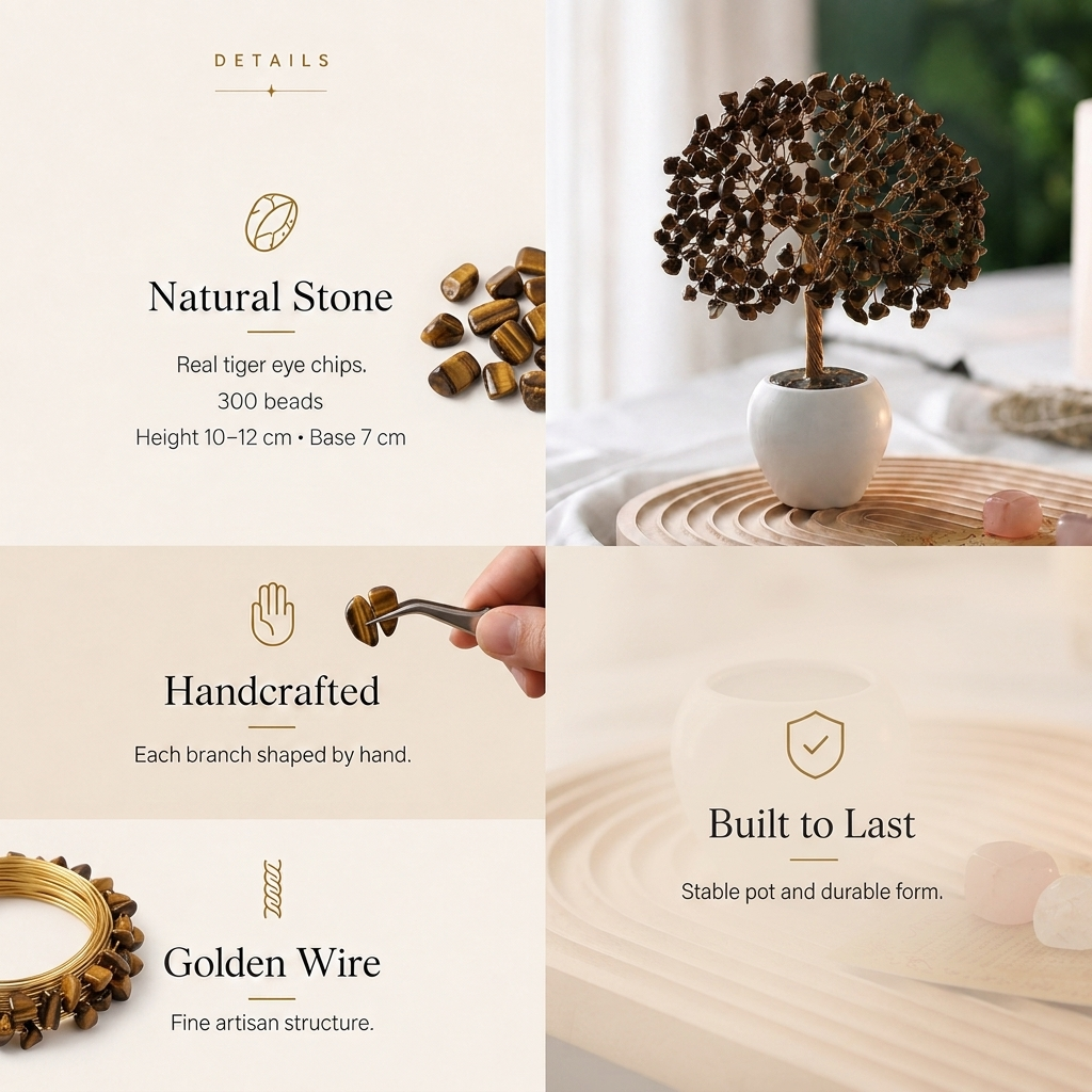 Tiger Eye Crystal Tree Decor – Natural Gemstone Bonsai Gift