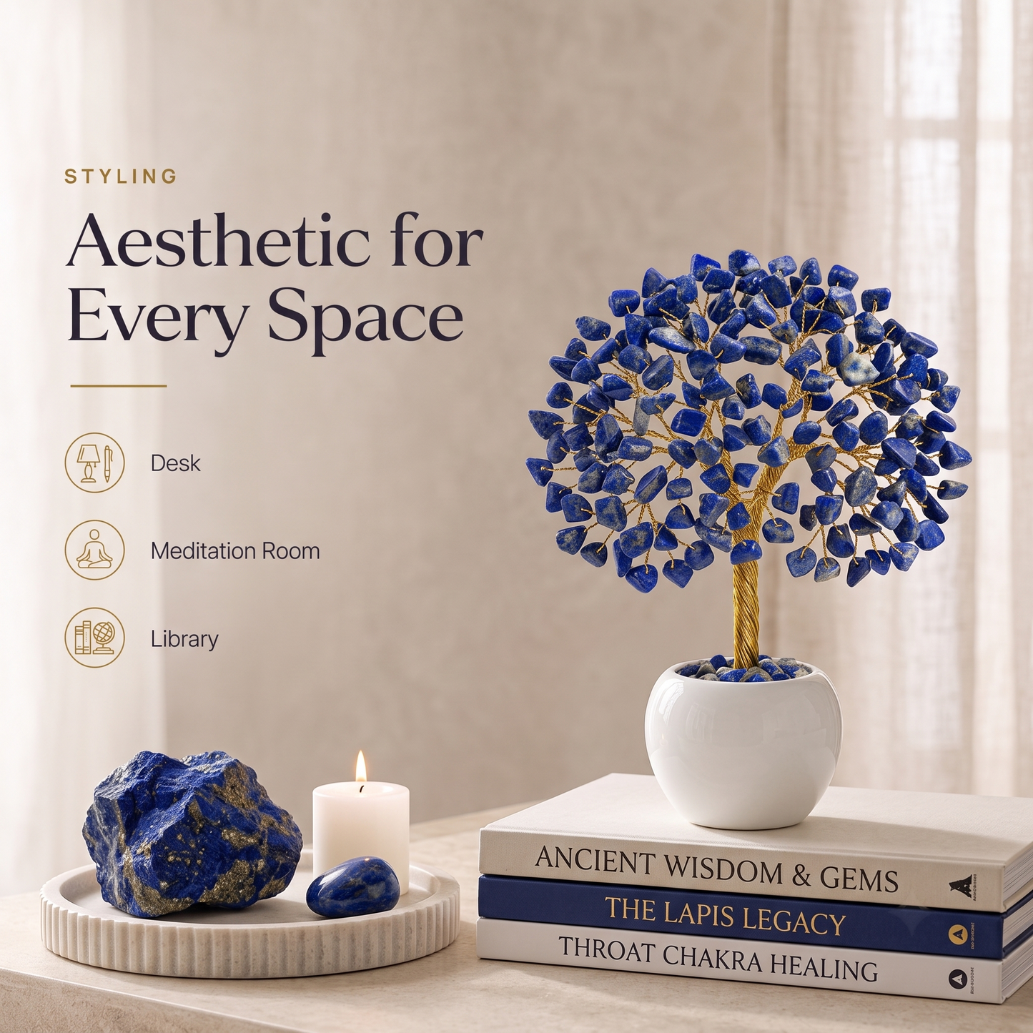 Lapis Lazuli Crystal Tree – Handmade Gemstone Bonsai Tree for Home & Office Decor