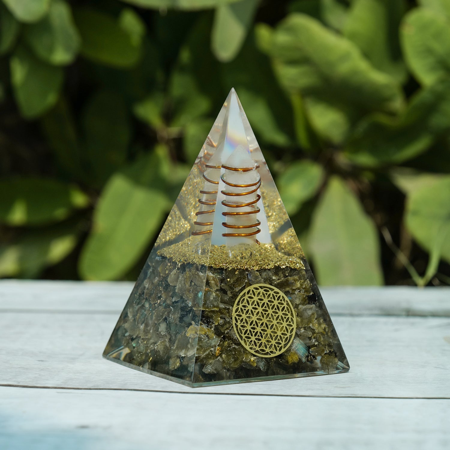 Labrdorite Crystal Pyramid For Meditation With Copper Coil