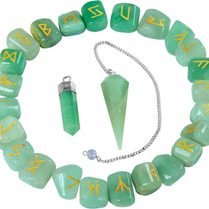 Green Jade Set Rune - Elder Futhark Rune Set - Dark Magic Stone