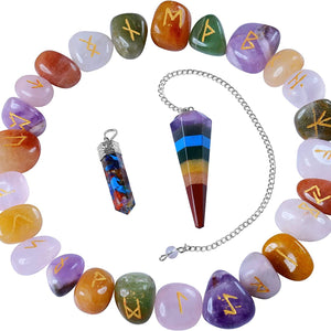 Mix Chakra Crystal Rune Stone - Futhark Rune Set - Stone With Engraving