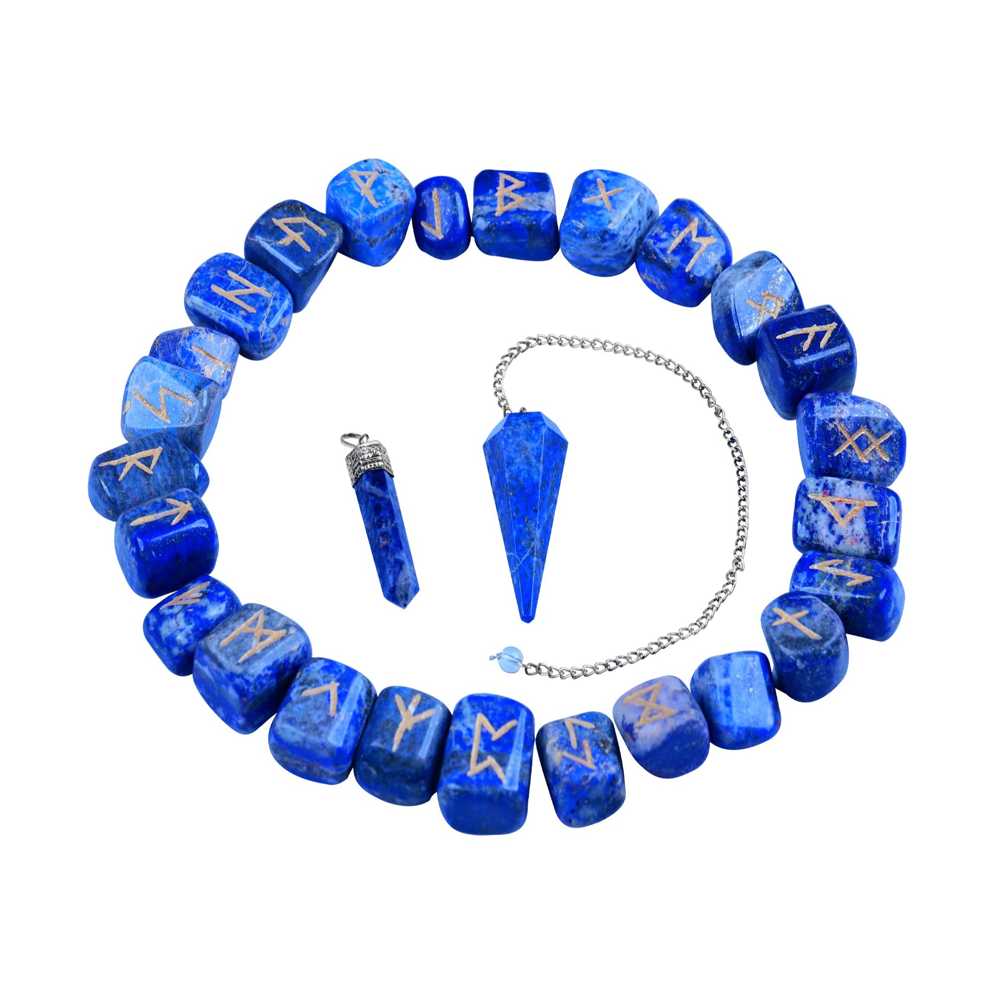 Lapis Lazuli Rune Set - Engraved Polished Stones - Futhark Rune Set