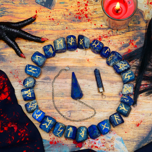 Lapis Lazuli Rune Set - Engraved Polished Stones - Futhark Rune Set