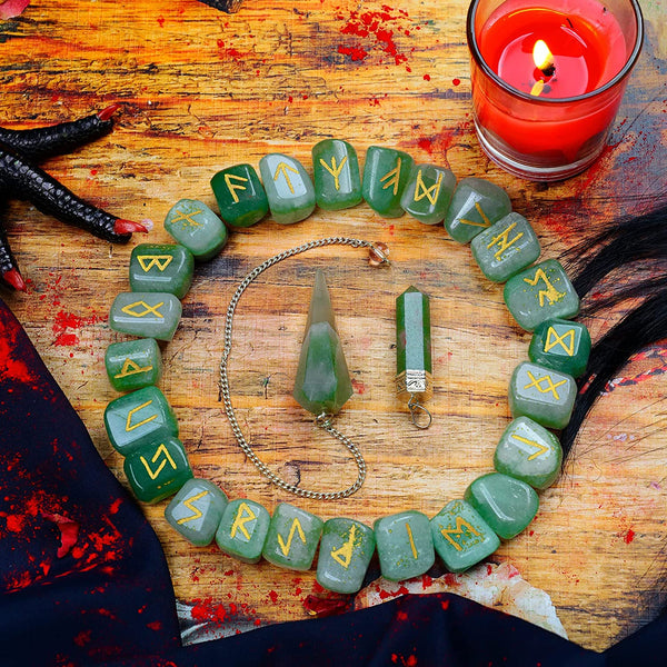 Green Jade Set Rune - Elder Futhark Rune Set - Dark Magic Stone – GEM GLOW
