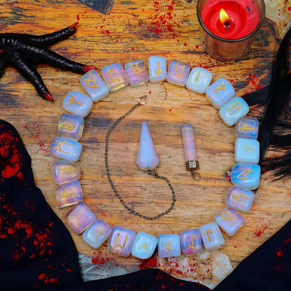 Opalite Rune Set - Engraved Stones - Rune Of Healing - Magic Stone