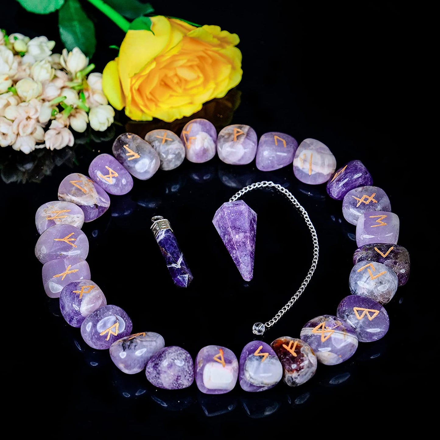 Amethyst Rune Stones - Elder Futhark Rune - Crystal Runes Set