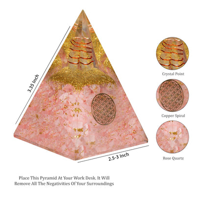 Rose Quartz Orgone Healing Crystal Pyramid For Meditation & Emf Protection