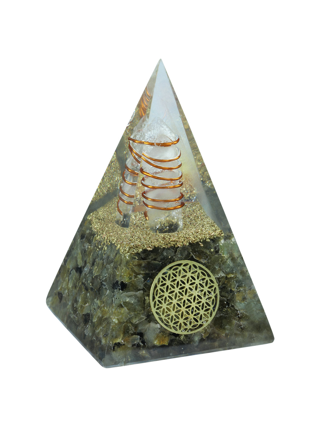 Labrdorite Crystal Pyramid For Meditation With Copper Coil