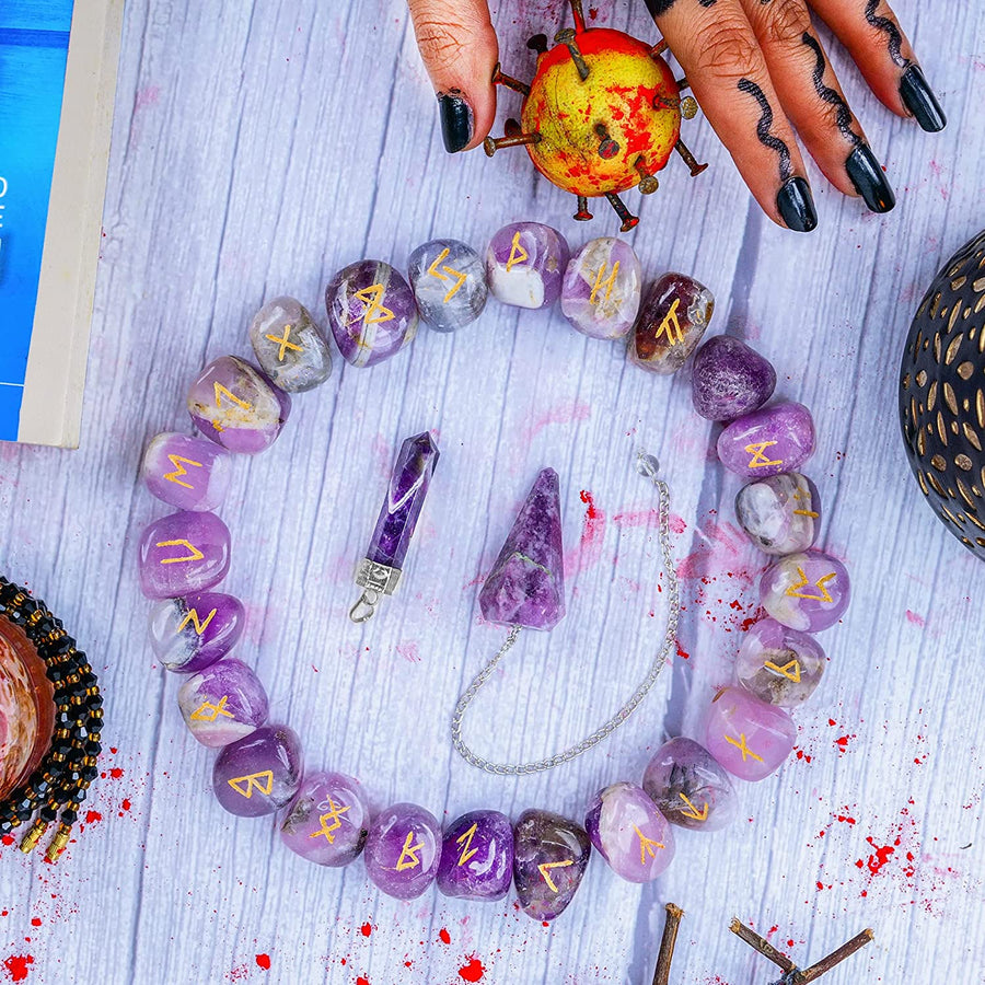 Amethyst Rune Stones - Elder Futhark Rune - Crystal Runes Set – GemGlow
