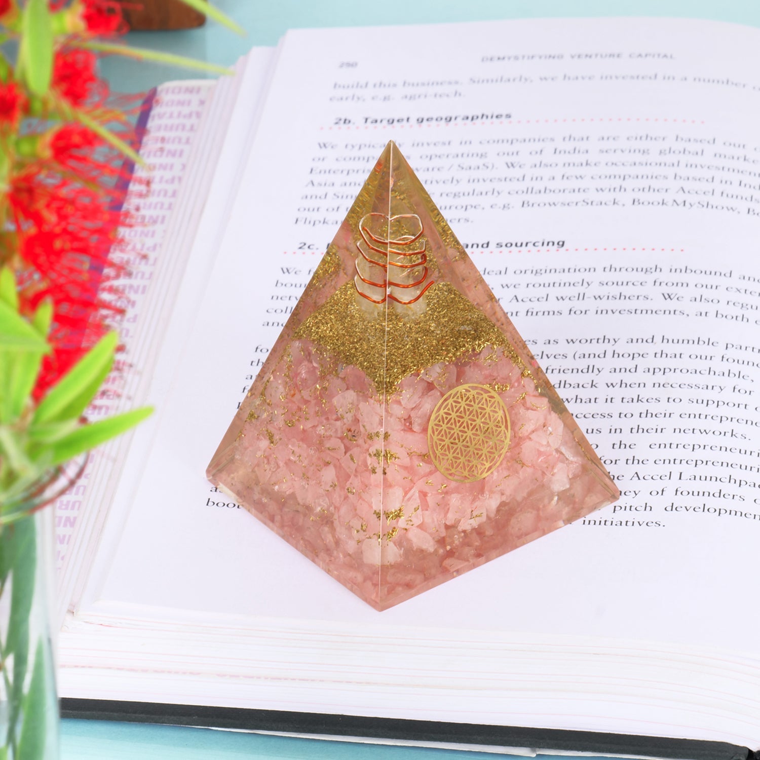 Rose Quartz Orgone Healing Crystal Pyramid For Meditation & Emf Protection