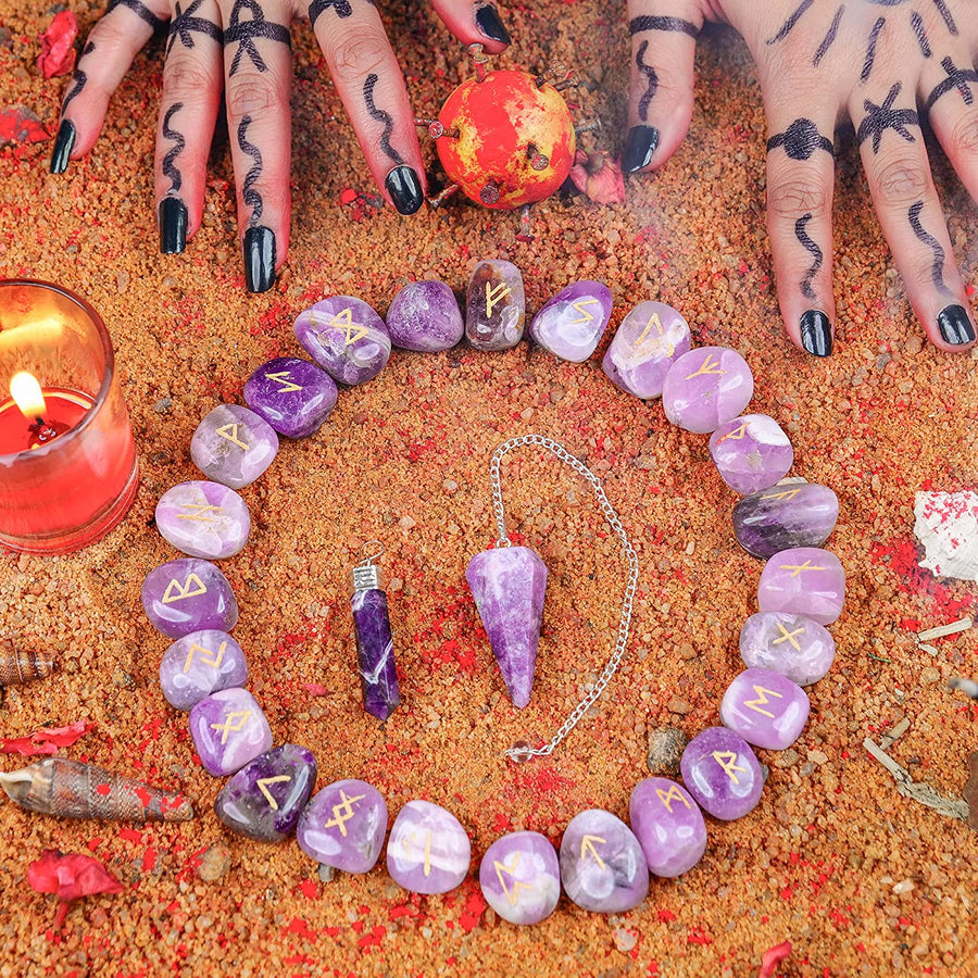 Amethyst Rune Stones - Elder Futhark Rune - Crystal Runes Set – GemGlow