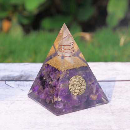 Amethyst Orgonite Orgone Energy Pyramid - Healing Crystal Pyramid For Meditation