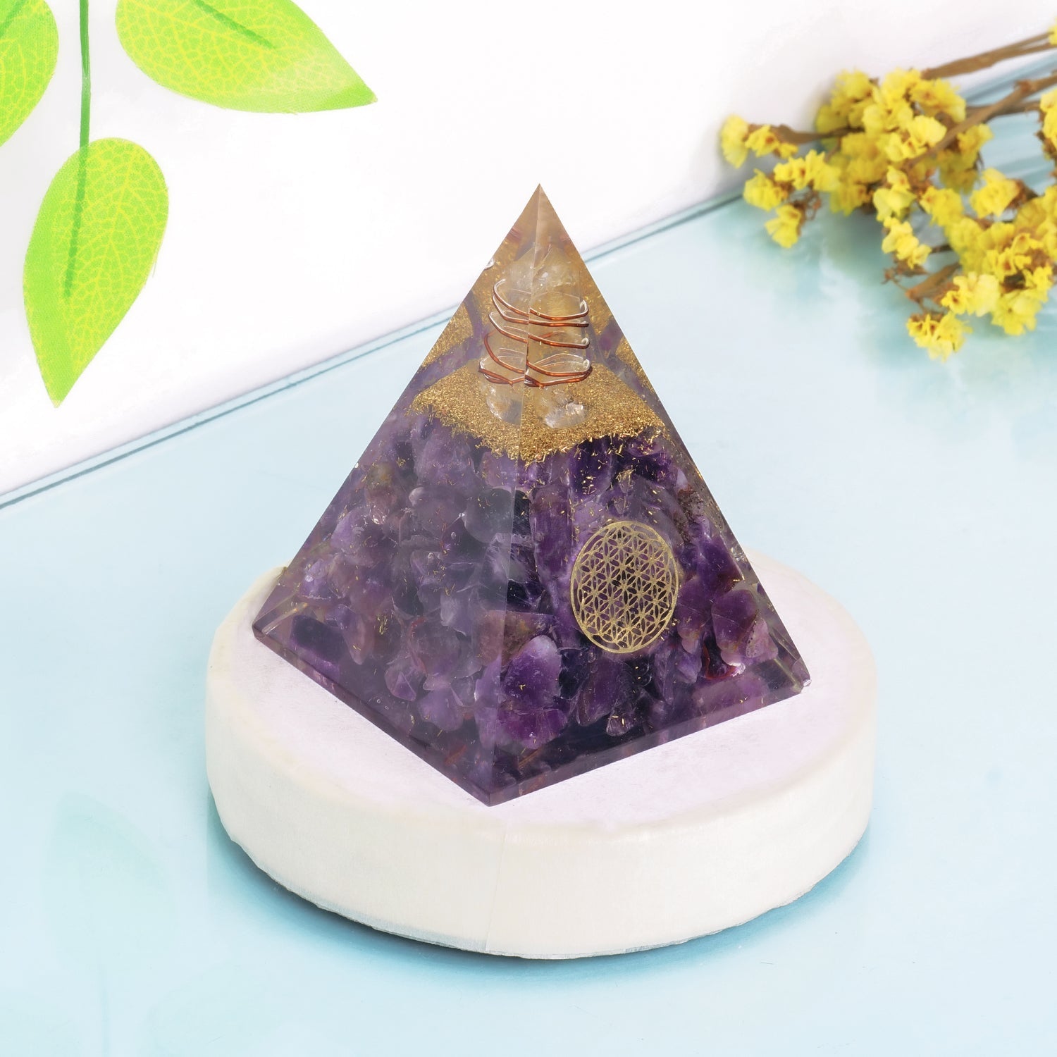 Amethyst Orgonite Orgone Energy Pyramid - Healing Crystal Pyramid For Meditation