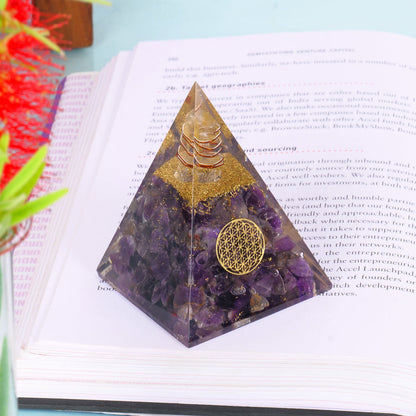 Amethyst Orgonite Orgone Energy Pyramid - Healing Crystal Pyramid For Meditation